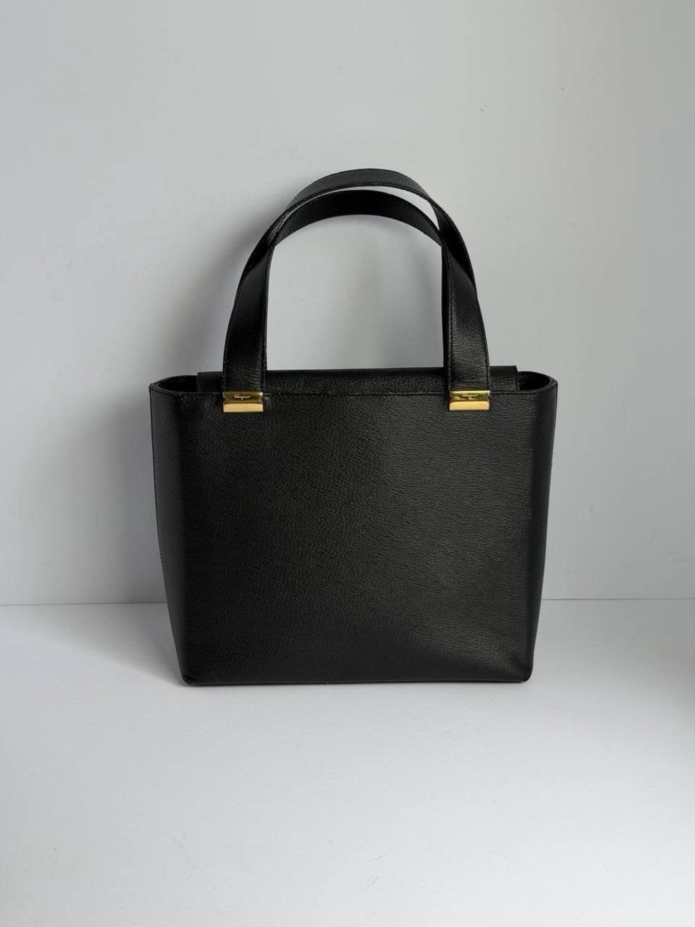 Salvatore Ferragamo Structured Black Leather Handbag